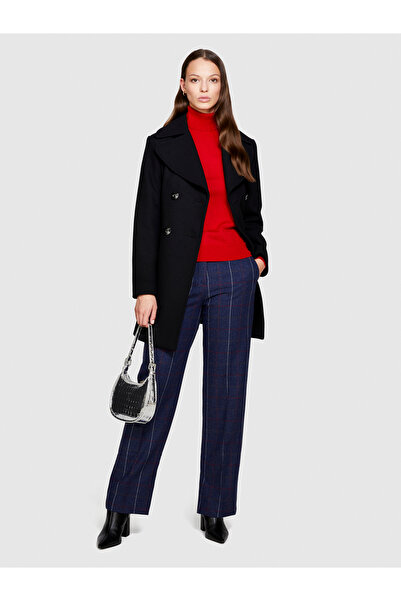 Sisley Pulover pentru femei, cu croiala normală, din amestec de lână roșie guler ridicat