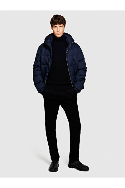 Sisley Ανδρικό πουλόβερ με γιακά από μαύρο μάλλινο μείγμα