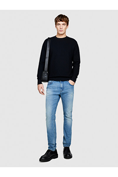 Sisley Μαύρο ανδρικό πουλόβερ - 100% βαμβάκι, λαιμόκοψη