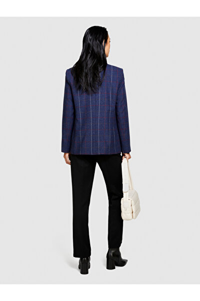 Sisley Navy Blue Oversize Double Breasted Women's Jacket - Wool Blended