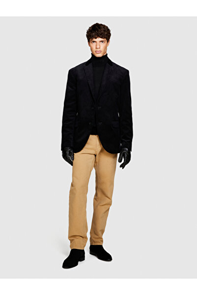 Sisley Ανδρικό πουλόβερ μαύρο μάλλινο με λεπτή εφαρμογή