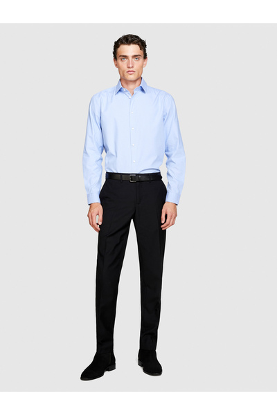 Sisley Light Blue Men's Oxford Shirt - 100% Cotton, Pleated Back