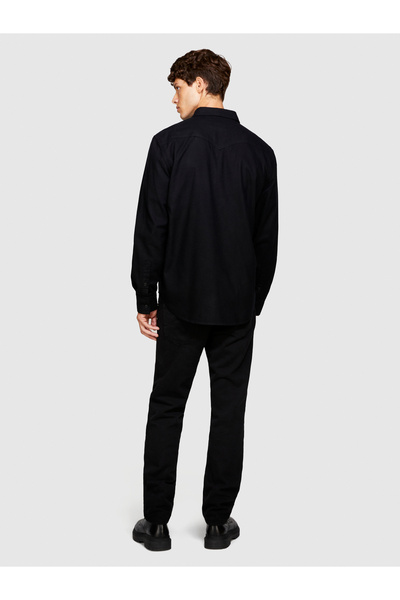 Sisley Ανδρικό μαύρο πουκάμισο Western 100% βαμβακερό κανονική εφαρμογή
