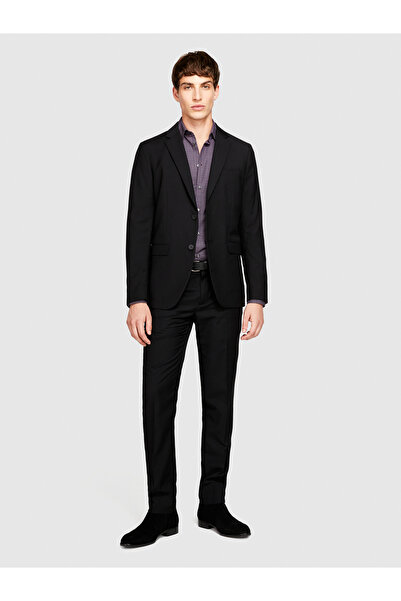 Sisley Ανδρικό πουκάμισο από ποπλίνα με μωβ τετράγωνο στάμπα - 100% βαμβάκι