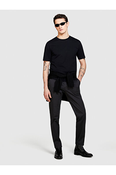 Sisley Erkek Siyah %100 Pamuk Regular Fit Bisiklet Yaka T-Shirt