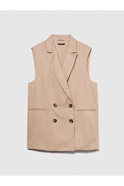 Sisley Γαλακτώδες καφέ χρώμα 100% βαμβακερό φαρδύ γιλέκο με διπλό στήθος με λαιμόκοψη σε σχήμα V