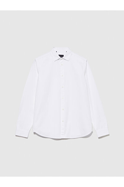 Sisley Λευκό πουκάμισο Oxford - 100% βαμβάκι, πλισέ πλάτη