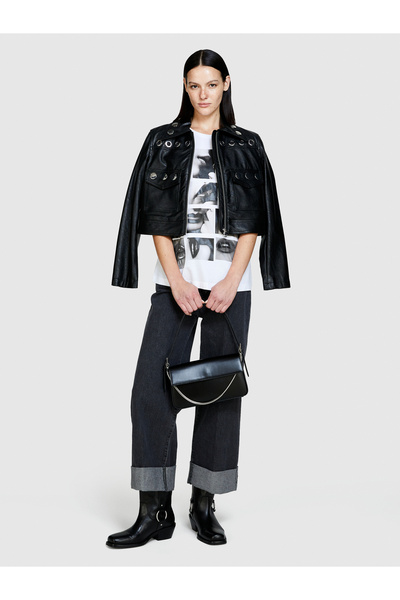 Sisley Tricou alb cu guler rotund - 100% bumbac, cu imprimeu cu folie