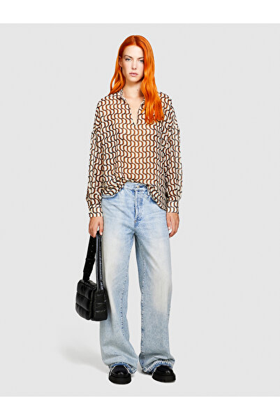 Sisley Καφέ πουκάμισο σιφόν - Mix Pattern, Cocoon Fit