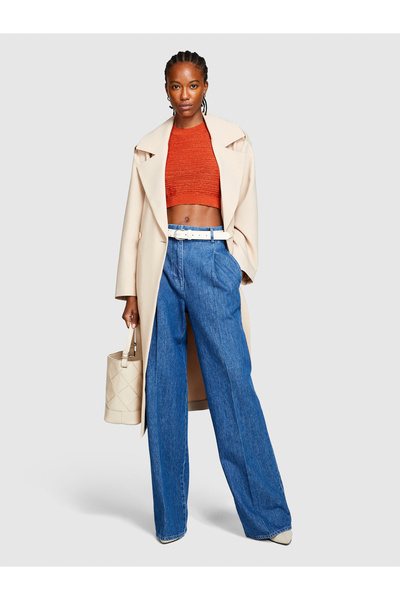 Sisley Women's Orange Cotton Blended Fitted Fit Mulin Sweater with Lurex