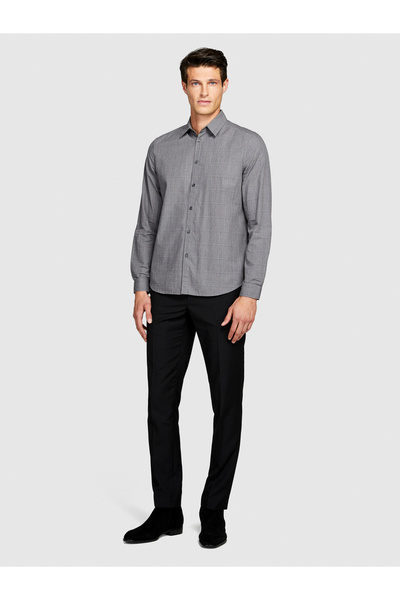Sisley Erkek Antrasit %100 Koton Regular Fit Kareli Gömlek
