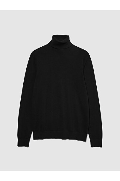 Sisley Ανδρικό πουλόβερ με γιακά από μαύρο βαμβακερό μείγμα