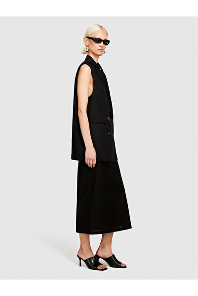 Sisley Black Double Breasted Vest - 100% Cotton, Wide V-neck, Lined