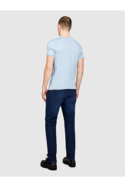 Sisley Light Blue Slim Fit Men's T-shirt - Crew Neck, 100% Cotton