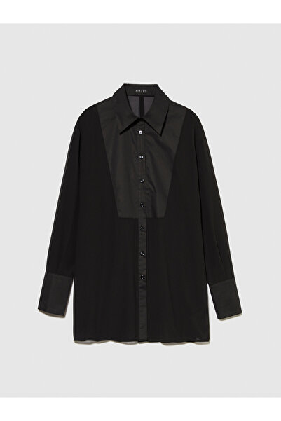 Sisley Kadın Siyah Comfort Fit Gövde ve Kolları Şifonlu Gömlek