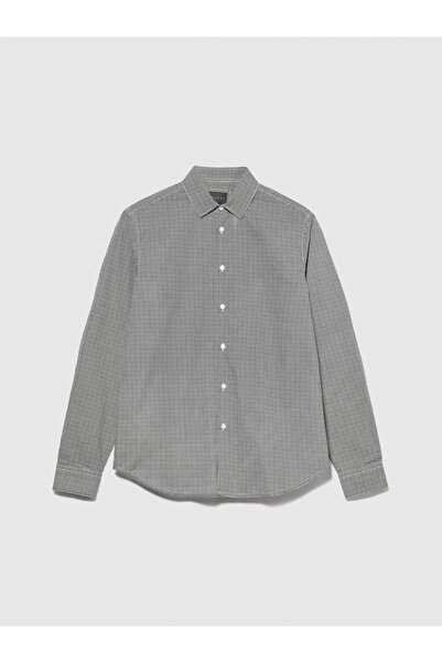 Sisley Ανδρικό πουκάμισο γκρι ποπλίνα - 100% βαμβάκι, τετράγωνο στάμπα