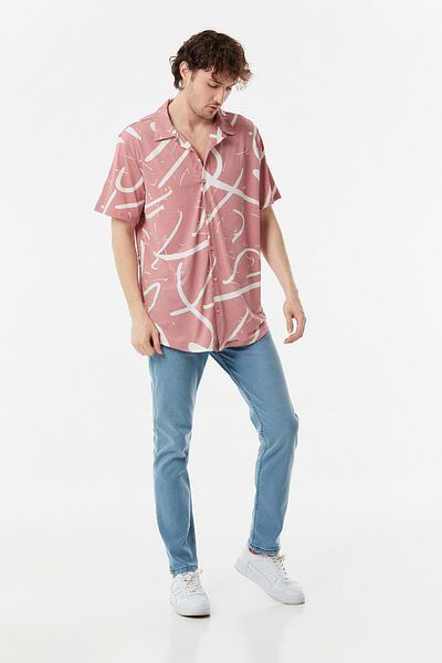 Fulla Moda Patterned Short Sleeve Oversize Shirt
