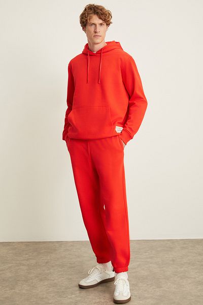 GRIMELANGE EMRYS Herren-Jogginghose mit 3 Fäden, Raster, weicher Taille, elastisch, Rot
