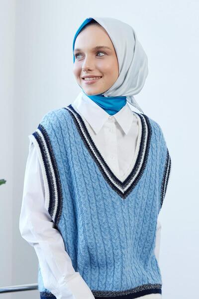 Qef Two Color Scarf Silver&Blue