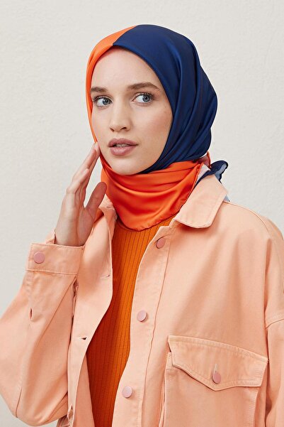 Qef Two Color Scarf Navy Blue&Orange