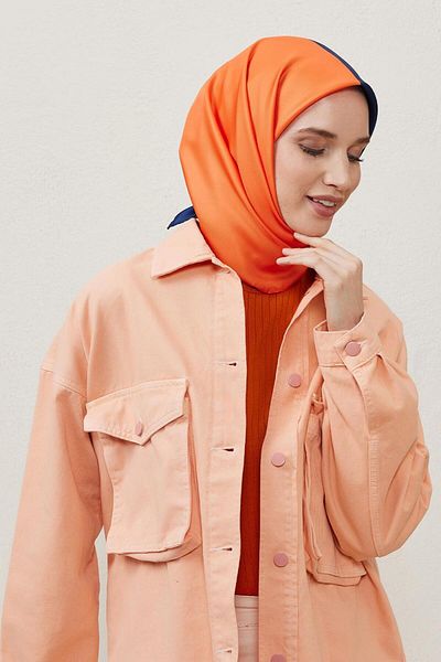 Qef Two Color Scarf Navy Blue&Orange
