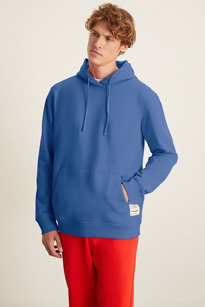 GRIMELANGE Benda Men's 3-Thread Raster Soft Kangaroo Pocket Hooded Red Sweatshirt