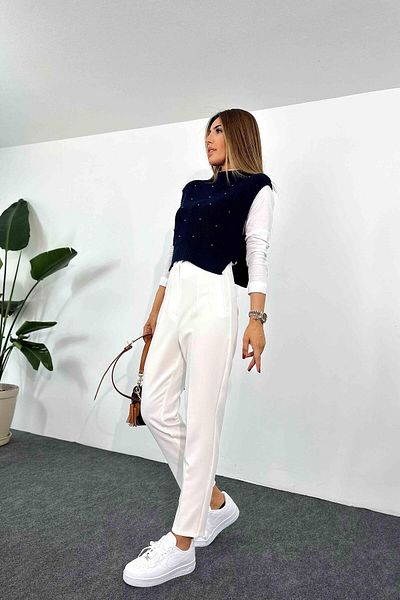 Butik Gardrop Thessaloniki Knitted Pearl Side Tie Detailed Sweater Navy Blue