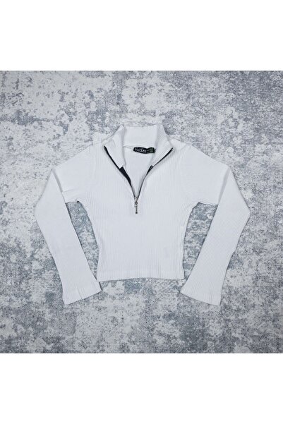 Cuties Kız Çocuk Fermuarlı Balıkçı Yaka Fitilli Bluz