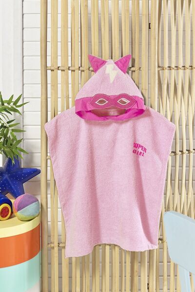 ELY PARKER 100% Cotton Hooded Poncho Bathrobe for 3-8 Years Old Baby Girl - Super Hero Girl