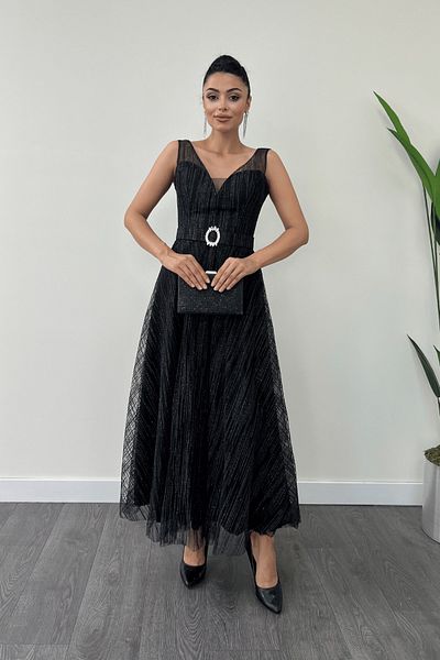 giyimmasalı Black Midi Dress - Glitter and Sandy Strap