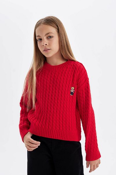 DeFacto Girl's Claret Red Standard Fit Crew Neck Knitwear Sweater C6973A824Au