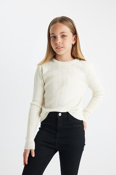 DeFacto Girl's Ecru Standard Fit Crew Neck Knitwear Sweater C6911A824Au