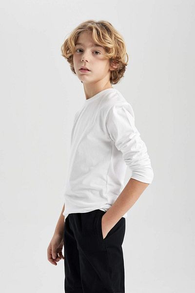 marmara qumasch Boy's White Long Sleeve T-Shirt - 100% Cotton Rib