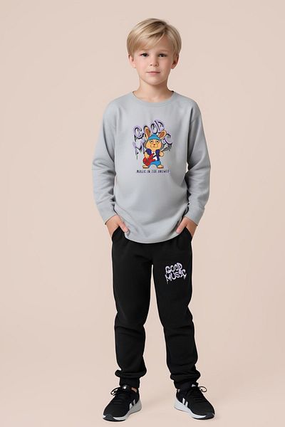 YA KO KİDS Elastic Leg for Boy - Printed Bottom-Upper Set