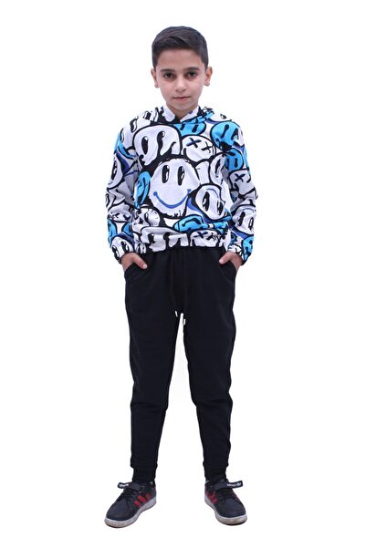 YA KO KİDS سترة بغطاء للرأس منقوشة بالرموز التعبيرية 2 خيط