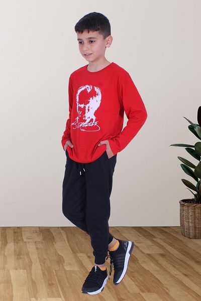 YA KO KİDS Oversize Atatürk-signature Print Various Boys-Girls Short Sleeve Bottom-Top Set
