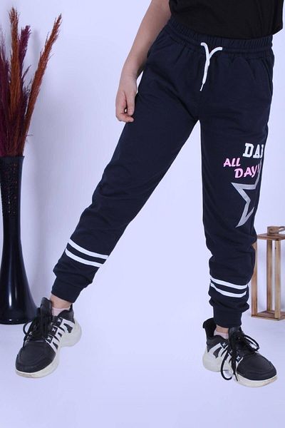 YA KO KİDS Pantaloni de trening pentru fetiță, cu dungi, cu litere detaliate cu stea