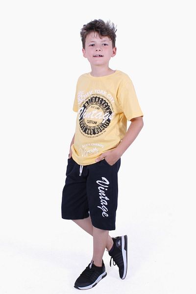 YA KO KİDS 95 Vintage Text Detailed Boy's Summer Set