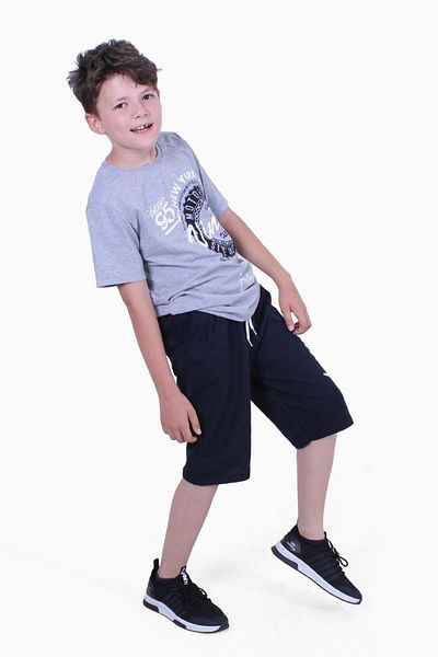 YA KO KİDS 95 Vintage Text Detailed Boy's Summer Set