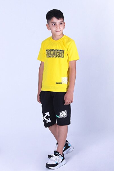YA KO KİDS Ya-ko Kids Black Text Štampano Kapri Hoodie Set gornjeg i donjeg dela
