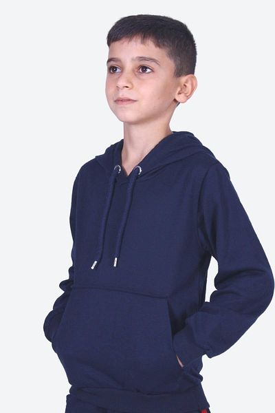 YA KO KİDS Детски суитшърт с качулка и кенгуру джоб, унисекс, тъмносин