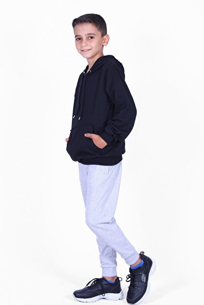 YA KO KİDS Set de trening pentru băiat simplu, cu glugă, de jos, negru-gri