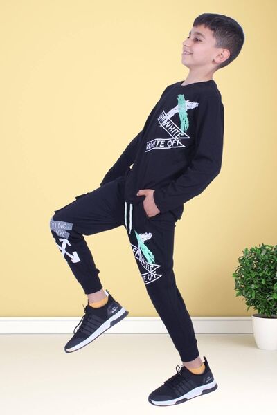 YA KO KİDS Set de costum supradimensionat cu maneci lungi cu text imprimat pentru baieti