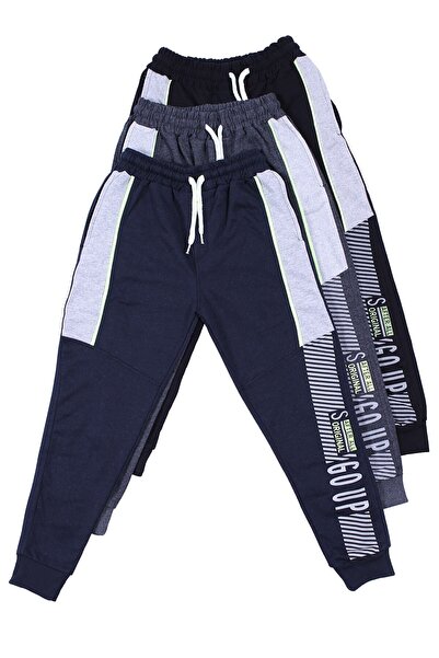 YA KO KİDS 3-Pece Navy Blue-smoked-black, Go Up Text Printed Boys's Sweatpants