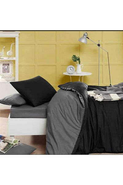 MORRİVAL Gray and Black 100*200 Elastic Single Duvet Cover Set