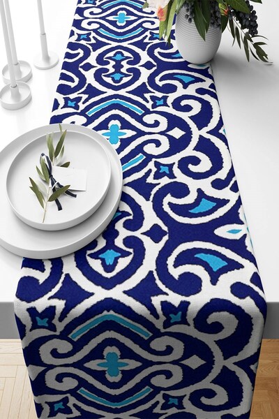 Pelangi Blue Ikat Pattern - Stain Resistant Fabric Living Room Kitchen Table ...