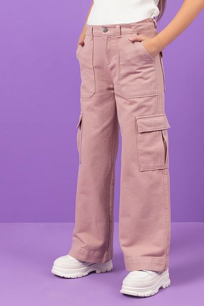DMB BOYS & GIRLS Gabardine Girl's Trousers with High Waist and Cargo Pockets