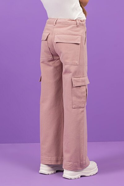 DMB BOYS & GIRLS Gabardine Girl's Trousers with High Waist and Cargo Pockets