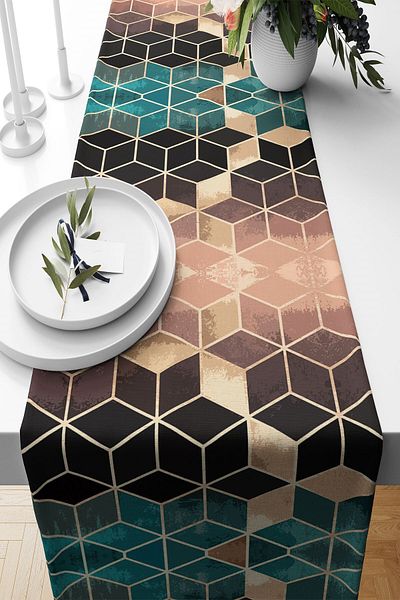 on the clouds Țesătură rezistentă la pete cu model geometric verde - Runner pentru masă pentru sufragerie și bucătărie