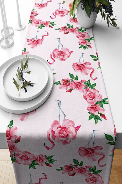 on the clouds Flamingo Flower Pattern Stain Runner - Ανθεκτικό ύφασμα για τραπέζι κουζίνας σαλονιού